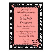 Zebra Pink Sweet Sixteen Birthday Photo Invitation invitations