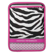 Zebra & Polka Dots Pink Personalized iPad Sleeve rickshawsleeve