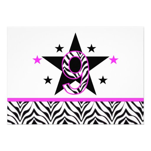 Zebra Print: 9th Birthday Party Invitations