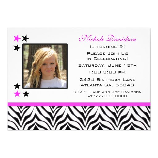 Zebra Print: 9th Birthday Party Invitations