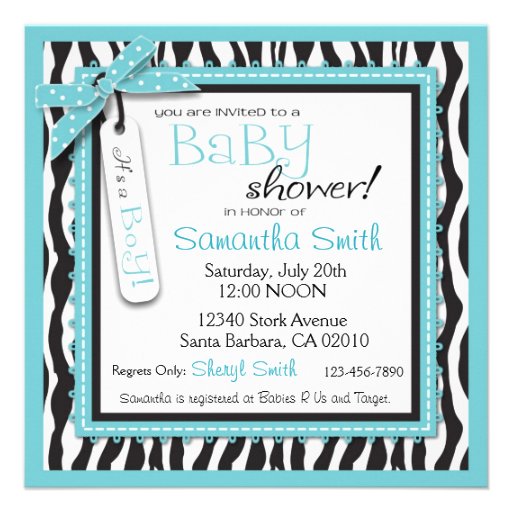 Zebra Print and Baby Carriage Baby Shower Custom Invitations