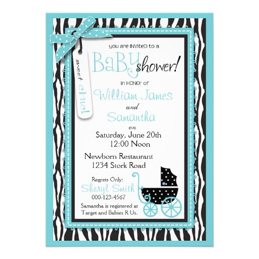 Zebra Print and Baby Carriage Baby Shower Announcement