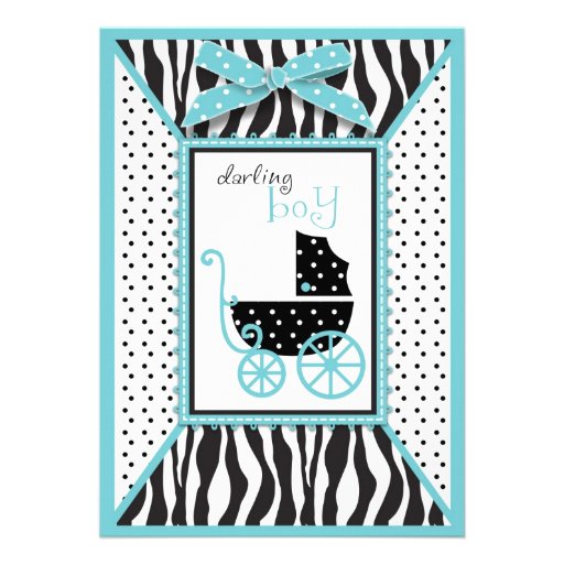 Zebra Print and Baby Carriage Baby Shower Announcement