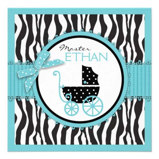 Zebra Print and Baby Carriage Baby Shower Custom Invitation