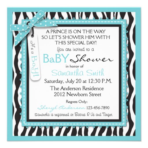 Zebra Print and Baby Carriage Baby Shower Custom Invitation