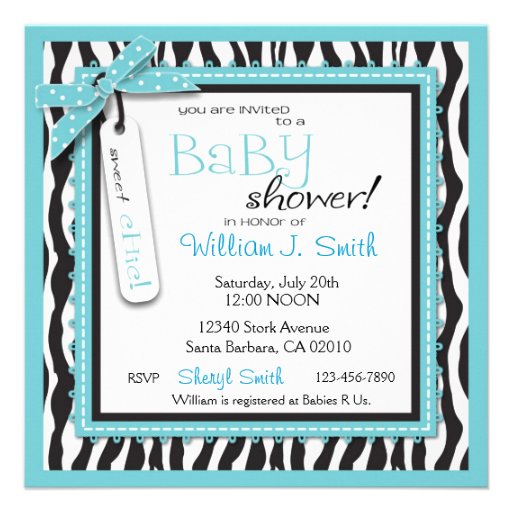 Zebra Print and Baby Carriage Baby Shower Announcement