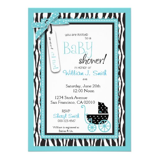 Zebra Print and Baby Carriage Baby Shower Personalized Invitation