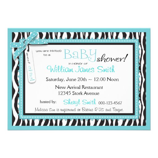 Zebra Print and Baby Carriage Baby Shower Personalized Announcements