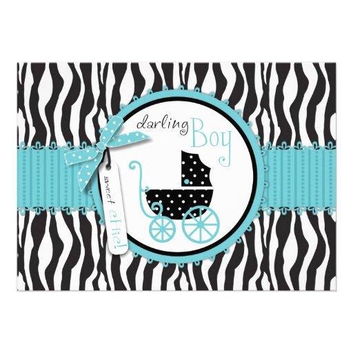 Zebra Print and Baby Carriage Baby Shower Personalized Announcements