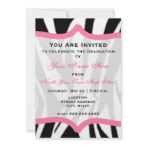 Zebra Print and Pink Class of 2011 Graduation Personalized Invites
