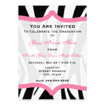 Zebra Print and Pink Class of 2011 Graduation Personalized Invites