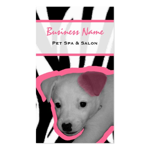 Zebra Print and Pink Ear Dog Pet Spa & Salon Business Cards (front side)