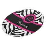 Zebra Print and Pink Lace Monogram Plate
