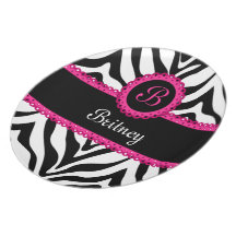 Zebra Print and Pink Lace Monogram Plate