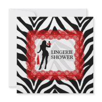 Zebra Print and Red Lace Lingerie Shower Custom Invite