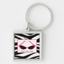 Zebra Print And Retro Pink Sunglasses Key Chain