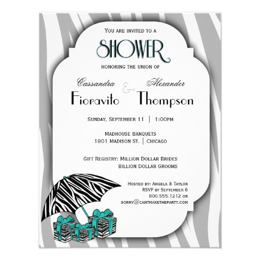 Zebra Print And Teal Accent Shower Invite