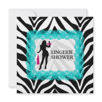 Zebra Print and Turquoise Lace Lingerie Shower Custom Announcement