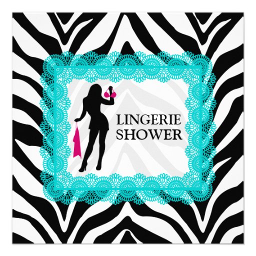 Zebra Print and Turquoise Lace Lingerie Shower Custom Announcement