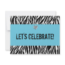 zebra print any age; birthday invitations