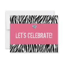 zebra print any age; birthday personalized invites