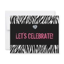 zebra print any age; birthday personalized invitations