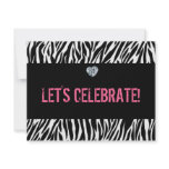 zebra print any age; birthday personalized invitations