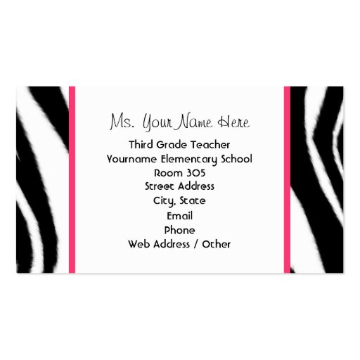 Zebra Print Apple Fashion Teacher Business Card (back side)