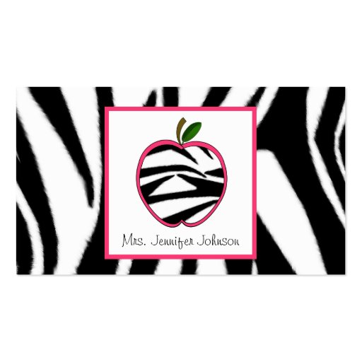 Zebra Print Apple Fashion Teacher Business Card (front side)