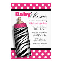 Zebra Print Baby Bottle Hot Pink Baby Shower invitations
