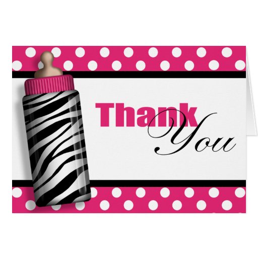 Zebra Print Baby Bottle Hot Pink Thank You Cards Zazzle