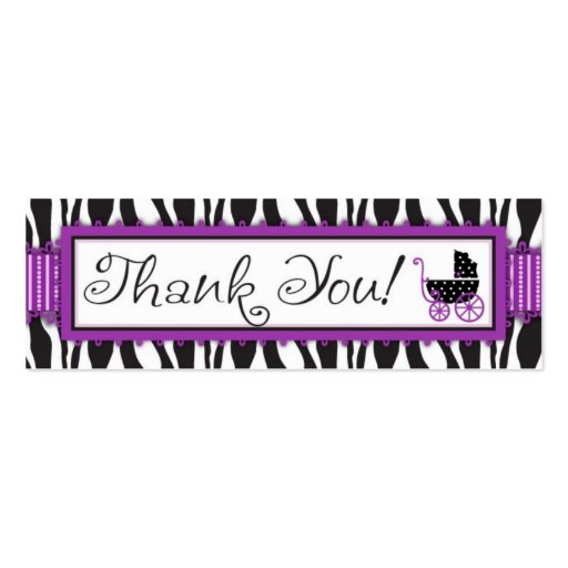 Zebra Print & Baby Carriage Thank You Gift Tag Business Card Template (front side)