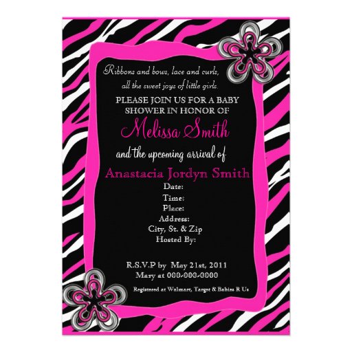 Zebra Print Baby Shower Invitation - Hot Pink