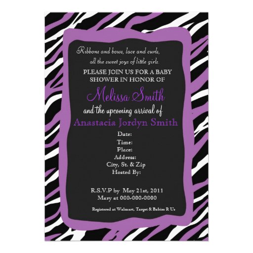 Zebra Print Baby Shower Invitation - Purple