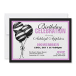 Zebra Print Balloons Purple Birthday Invitations