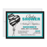 Zebra Print Balloons Teal Baby Shower Invitations