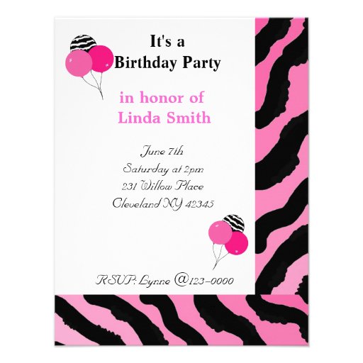 Zebra Print Birthday Invitation