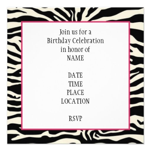 Zebra Print Birthday Invitation