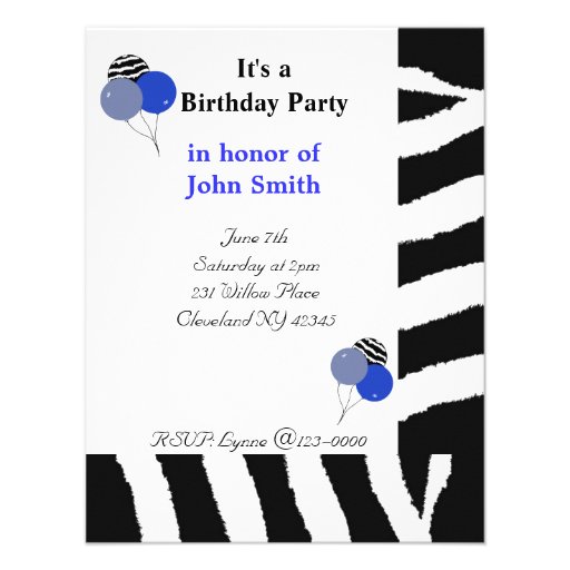 Zebra Print Birthday Invitation (front side)