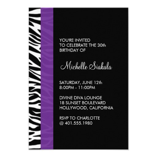 zebra print birthday party custom announcements