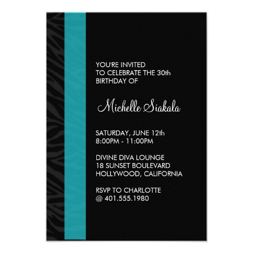 zebra print birthday party custom invite