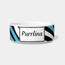 Zebra Print Blue Mix Personalized Cat Bowl pet bowls