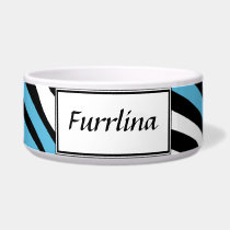 Zebra Print Blue Mix Personalized Dog Bowl pet bowls
