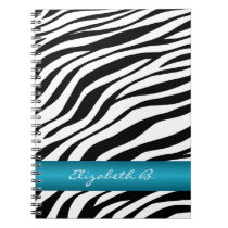 Zebra Print Blue Stripe Personalized Notebook