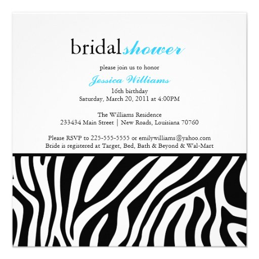 Zebra Print Bridal Shower Announcement
