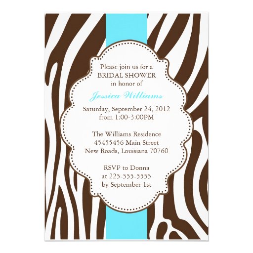 Zebra Print Bridal Shower Personalized Announcement