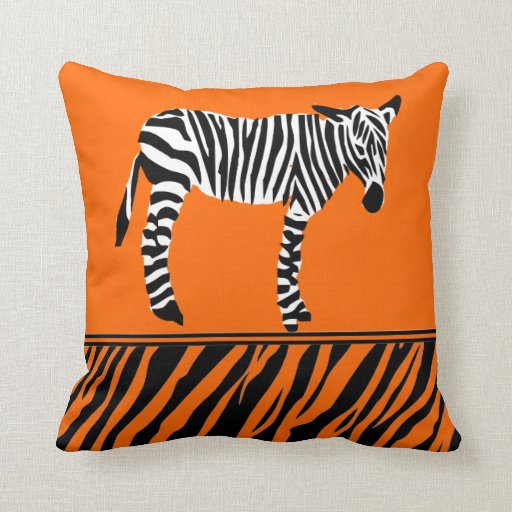 zebra print bright orange cushion pillows Zazzle