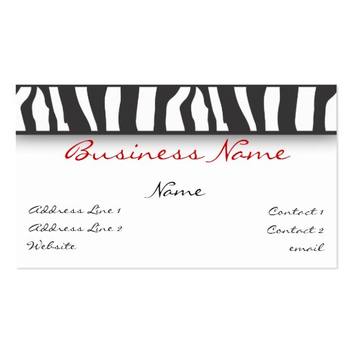 Zebra Print Business Card (front side)