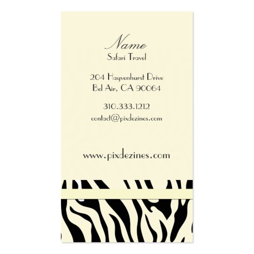 Zebra print business cards (back side)