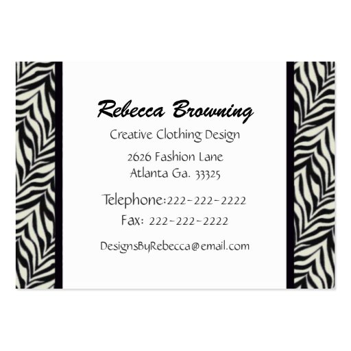 Zebra Print Butterfly Business Card (back side)